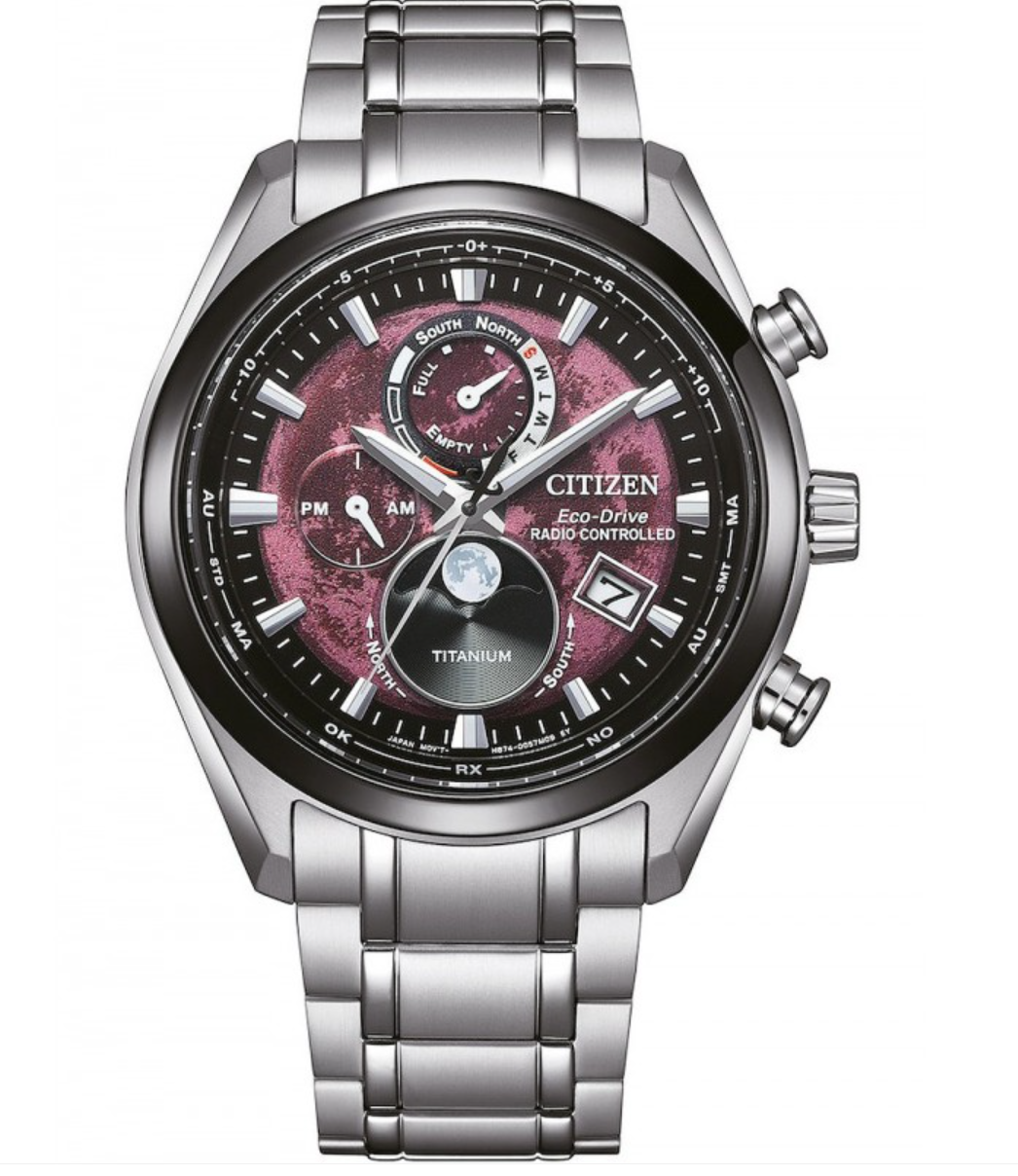 zegarek męski Citizen Eco-Drive Moon Phase Titanium Radio Controlled 43mm BY1018-80X